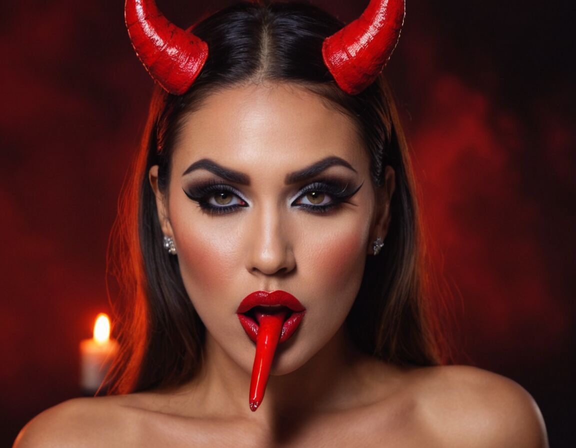 Lippen rot pigmentieren, z B mit Teufelszunge - Teufel schminken für Frauen: Einfache Schritt-für-Schritt-Anleitung für beeindruckende Halloween-Looks
