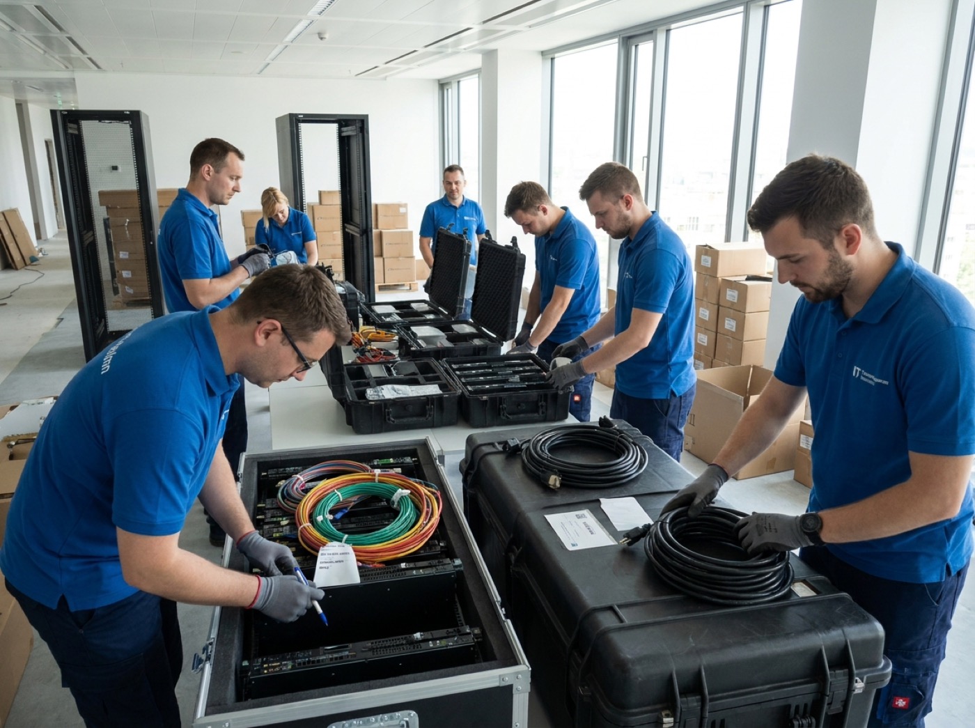 IT-Techniker verpacken Server und Netzwerktechnik für den Büroumzug